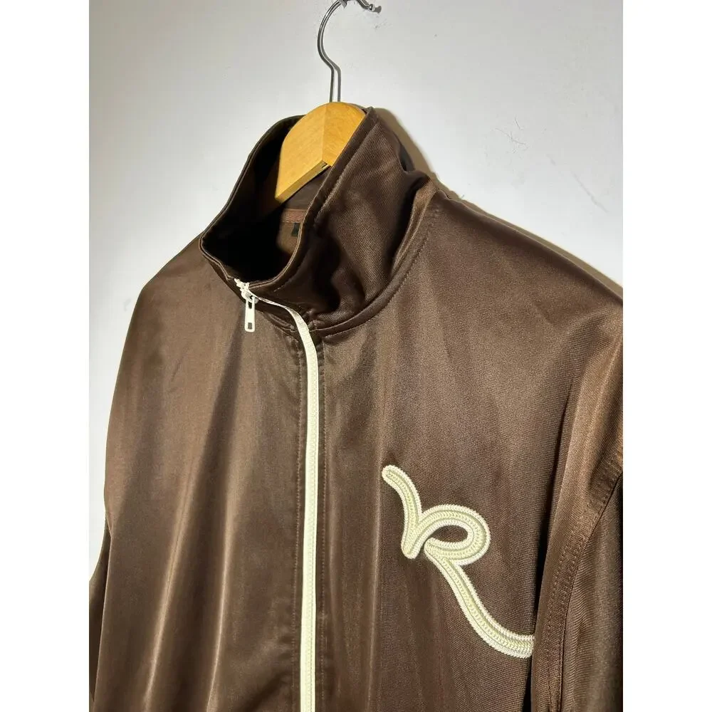 Brown Satin Rocawear Full‎ Zip Sweater Jacket | Y2K Streetwear - (Men's XL)